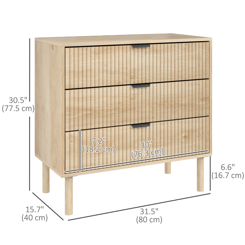 Riversong Creek 3-Drawer Dresser for Bedroom with Fluted Panels - Natural Oak
