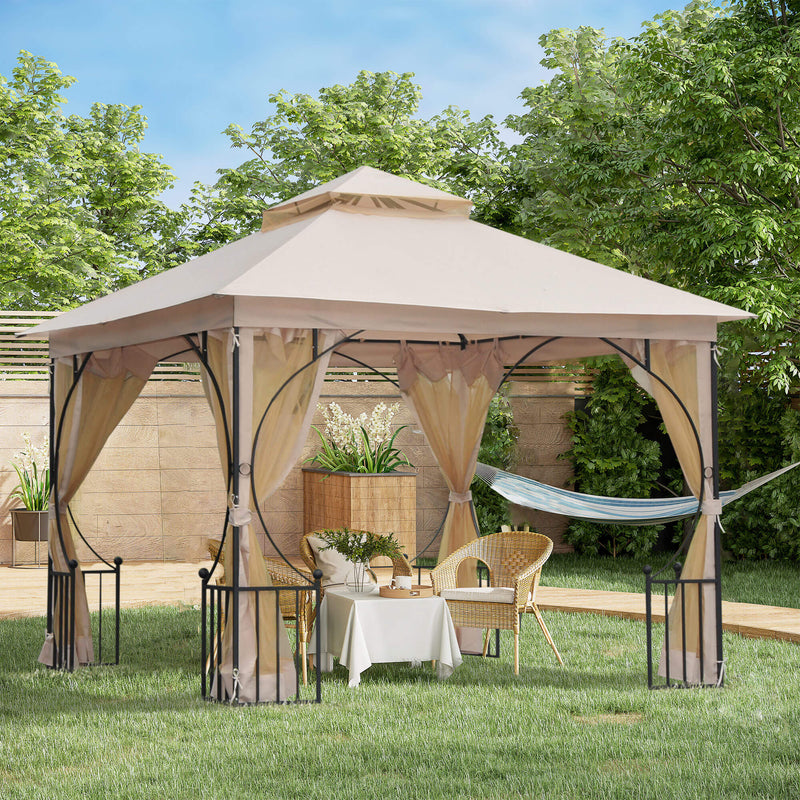 Canopies & Gazebos, Rose Haven 10' x 10' Outdoor Patio Gazebo with Mesh Wall Panels - Beige - Seasonal Overstock