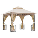 Canopies & Gazebos, Rose Haven 10' x 10' Outdoor Patio Gazebo with Mesh Wall Panels - Beige - Seasonal Overstock