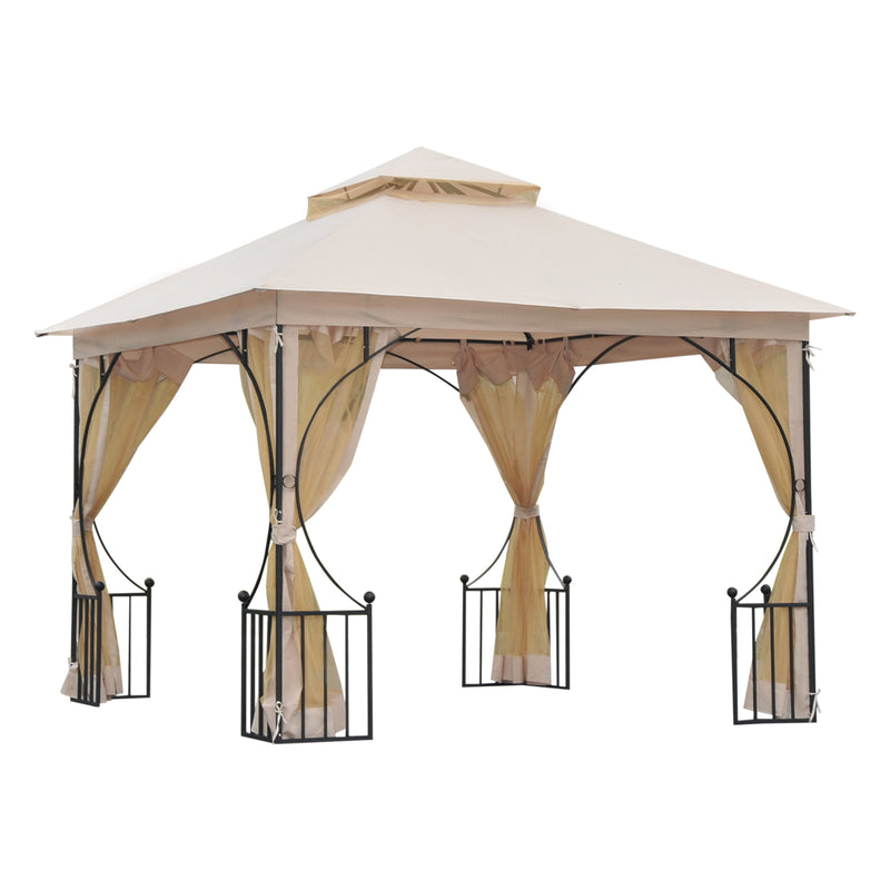 Canopies & Gazebos, Rose Haven 10' x 10' Outdoor Patio Gazebo with Mesh Wall Panels - Beige - Seasonal Overstock