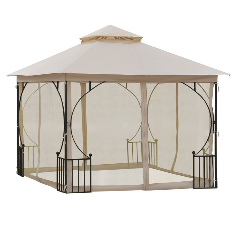 Canopies & Gazebos, Rose Haven 10' x 10' Outdoor Patio Gazebo with Mesh Wall Panels - Beige - Seasonal Overstock