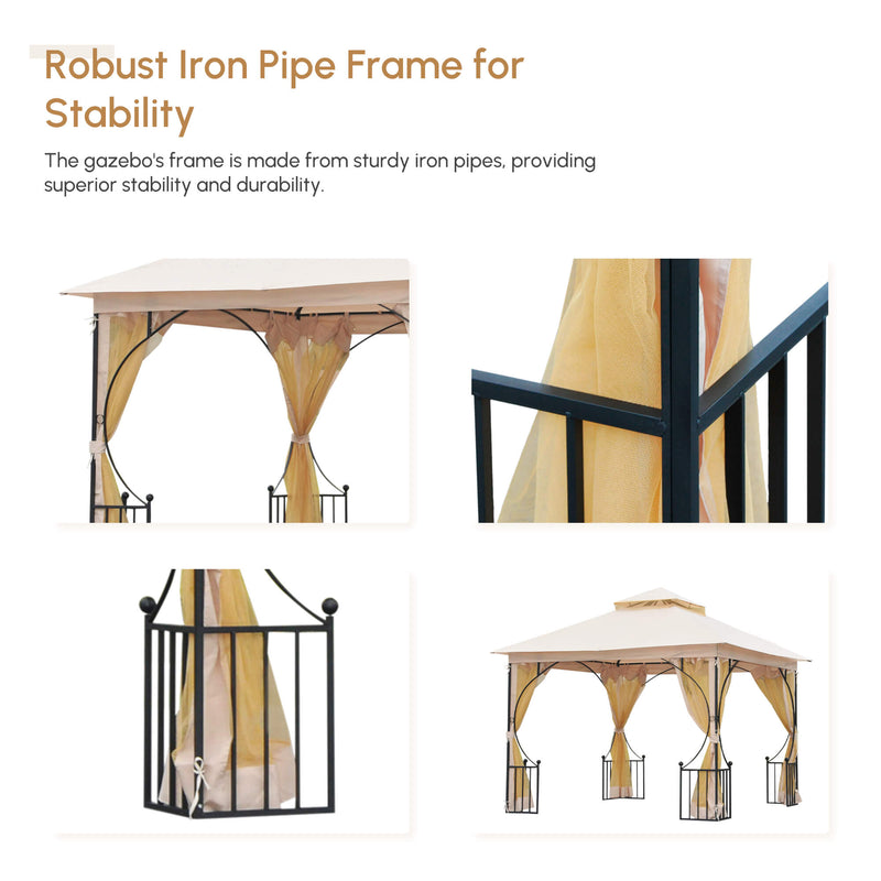 Canopies & Gazebos, Rose Haven 10' x 10' Outdoor Patio Gazebo with Mesh Wall Panels - Beige - Seasonal Overstock