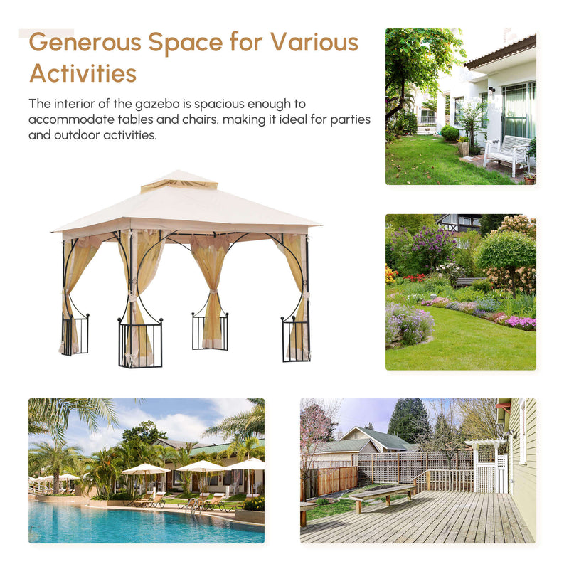 Canopies & Gazebos, Rose Haven 10' x 10' Outdoor Patio Gazebo with Mesh Wall Panels - Beige - Seasonal Overstock