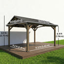 Wooden gazebo with measurements on a white background