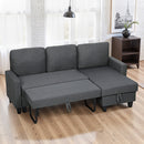 Gray sectional sofa with pull-out bed in a living room setting.