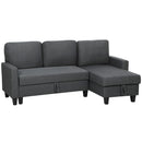 Gray sectional sofa with ottoman on a white background