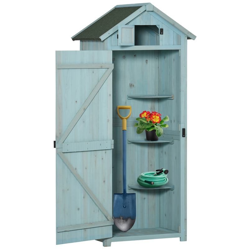 Small Upright Garden Tool Shed / Pool Shed with 3-Tier Shelves 30" x 21" x 71" - Blue