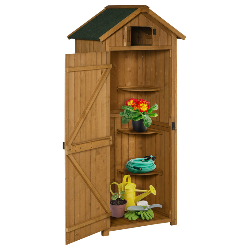 Small Upright Garden Tool Shed / Pool Shed with 3-Tier Shelves 30" x 21" x 71" - Natural Brown