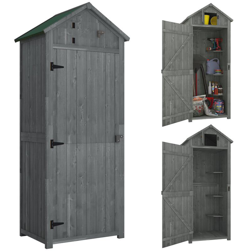 Small Upright Garden Tool Shed / Pool Shed with 3-Tier Shelves 30" x 21" x 71" - Grey