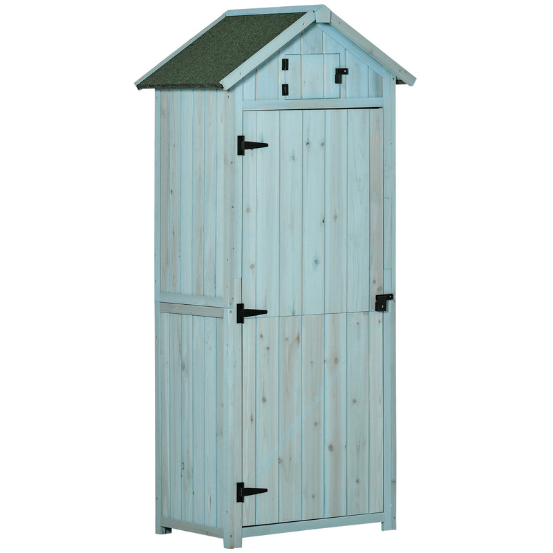 Small Upright Garden Tool Shed / Pool Shed with 3-Tier Shelves 30" x 21" x 71" - Blue