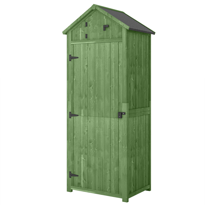 Small Upright Garden Tool Shed / Pool Shed with 3-Tier Shelves 30" x 21" x 71" - Green