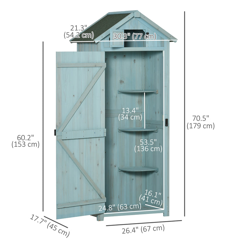 Small Upright Garden Tool Shed / Pool Shed with 3-Tier Shelves 30" x 21" x 71" - Blue