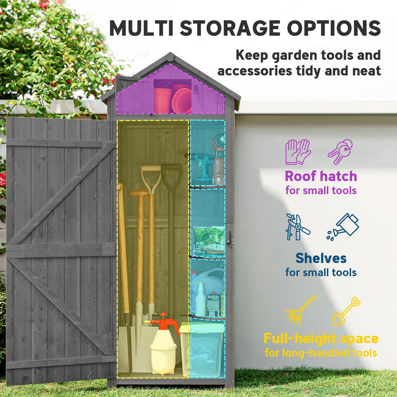 Small Upright Garden Tool Shed / Pool Shed with 3-Tier Shelves 30" x 21" x 71" - Grey
