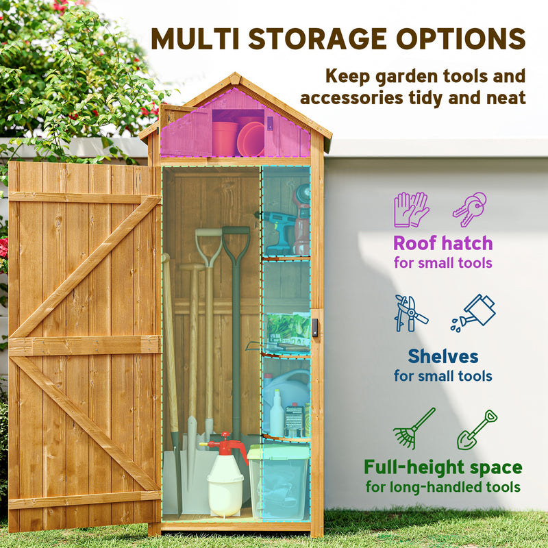 Small Upright Garden Tool Shed / Pool Shed with 3-Tier Shelves 30" x 21" x 71" - Natural Brown
