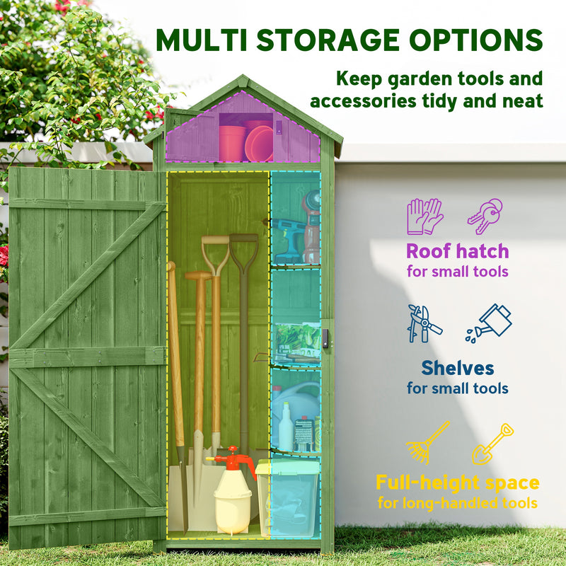 Small Upright Garden Tool Shed / Pool Shed with 3-Tier Shelves 30" x 21" x 71" - Green