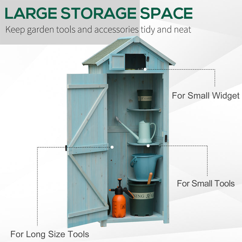 Small Upright Garden Tool Shed / Pool Shed with 3-Tier Shelves 30" x 21" x 71" - Blue