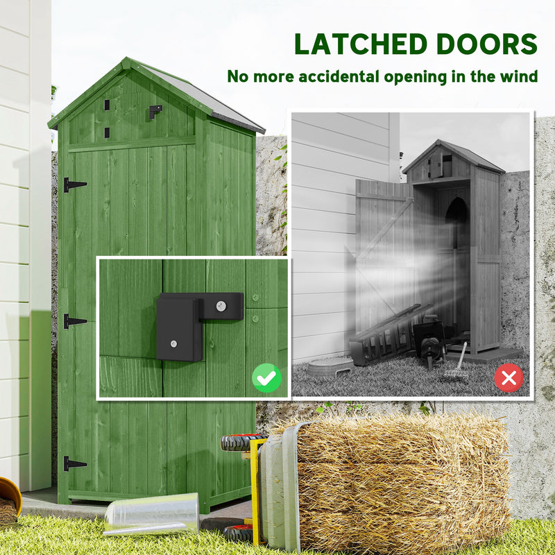 Small Upright Garden Tool Shed / Pool Shed with 3-Tier Shelves 30" x 21" x 71" - Green