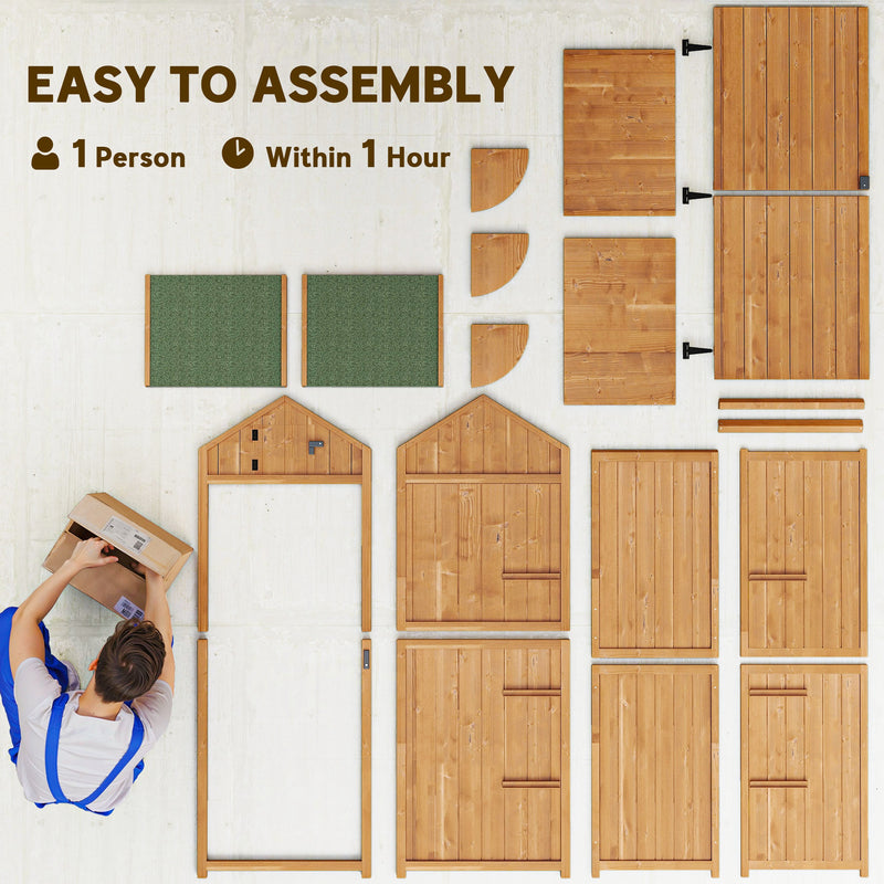 Small Upright Garden Tool Shed / Pool Shed with 3-Tier Shelves 30" x 21" x 71" - Natural Brown