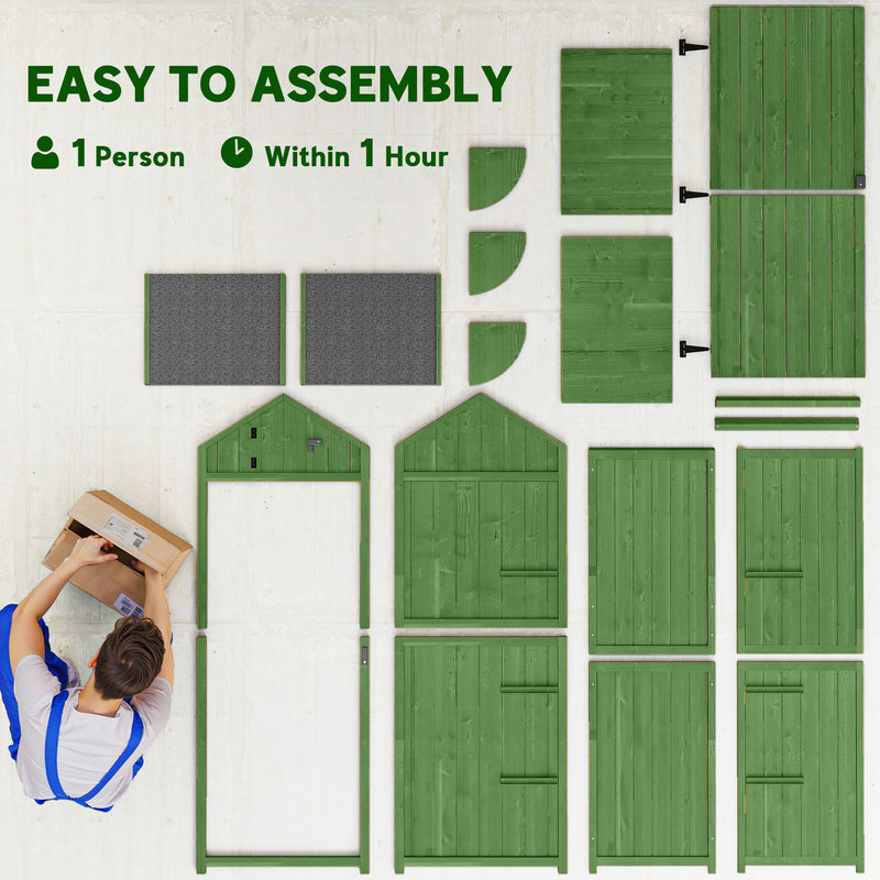 Small Upright Garden Tool Shed / Pool Shed with 3-Tier Shelves 30" x 21" x 71" - Green