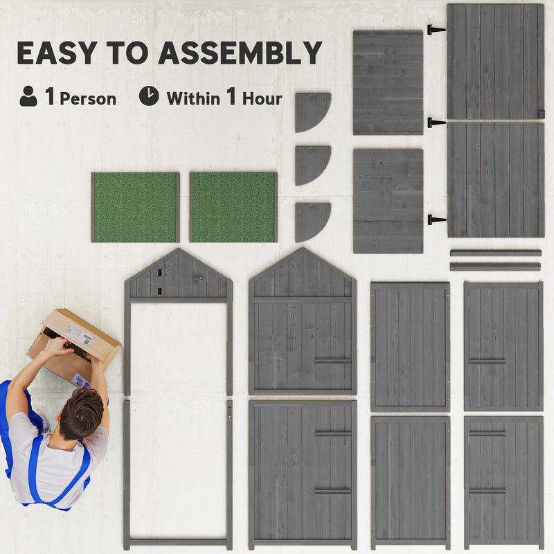 Small Upright Garden Tool Shed / Pool Shed with 3-Tier Shelves 30" x 21" x 71" - Grey