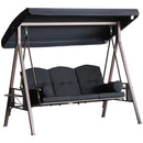 Sol Dias 3 Seater Heavy Duty Patio Swing with Tilt Canopy and Side Table, Black