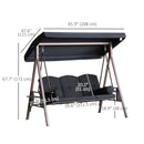 Sol Dias 3 Seater Heavy Duty Patio Swing with Tilt Canopy and Side Table, Black