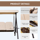Sol Dias 3 Seater Heavy Duty Patio Swing with Tilt Canopy and Side Table, Beige