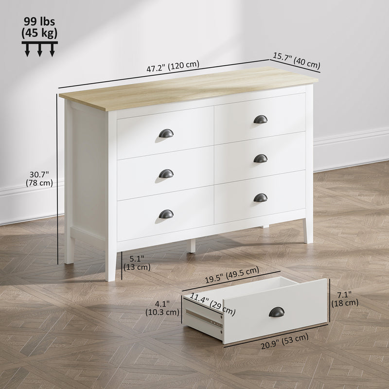 Sommerville 6-Drawer Dresser for Bedroom with Quiet Slides - White