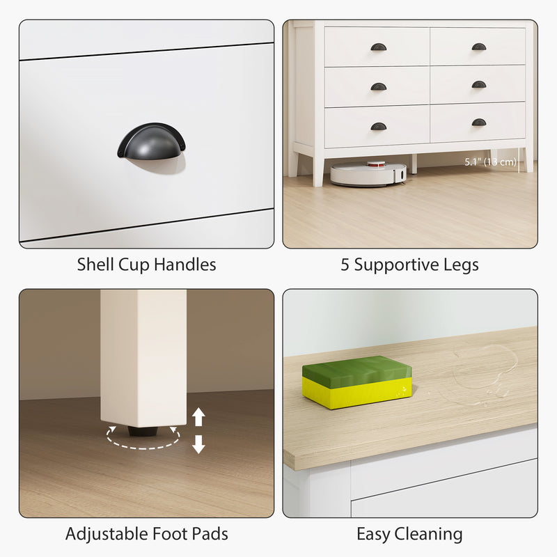 Sommerville 6-Drawer Dresser for Bedroom with Quiet Slides - White