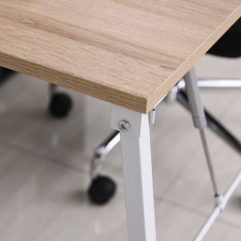 Space Saving Fold Out Desk Table Bookshelf - White and Natural
