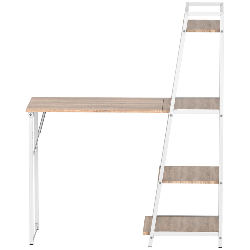 Space Saving Fold Out Desk Table Bookshelf - White and Natural