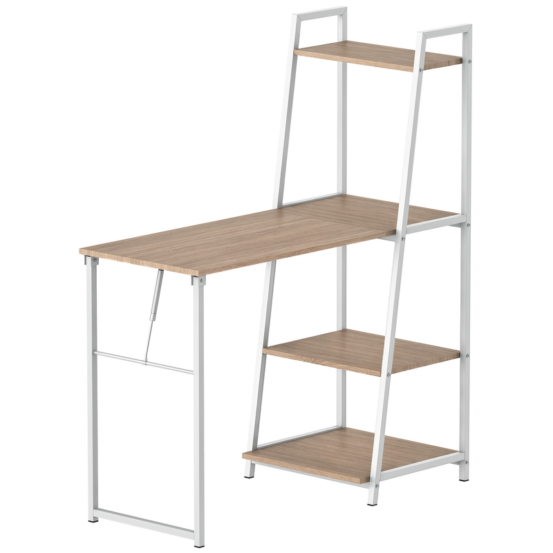 Space Saving Fold Out Desk Table Bookshelf - White and Natural