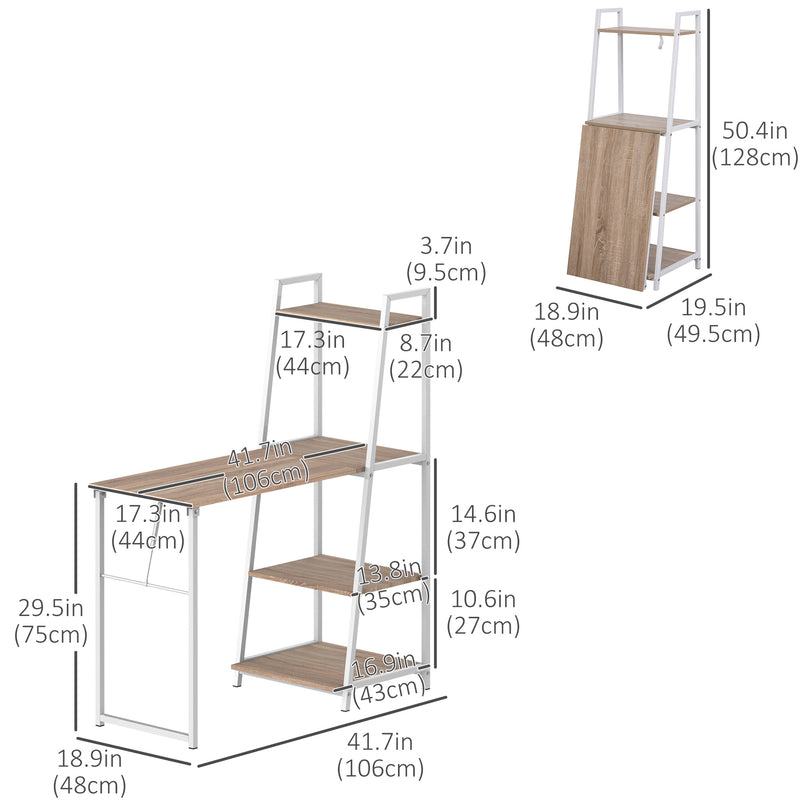 Space Saving Fold Out Desk Table Bookshelf - White and Natural