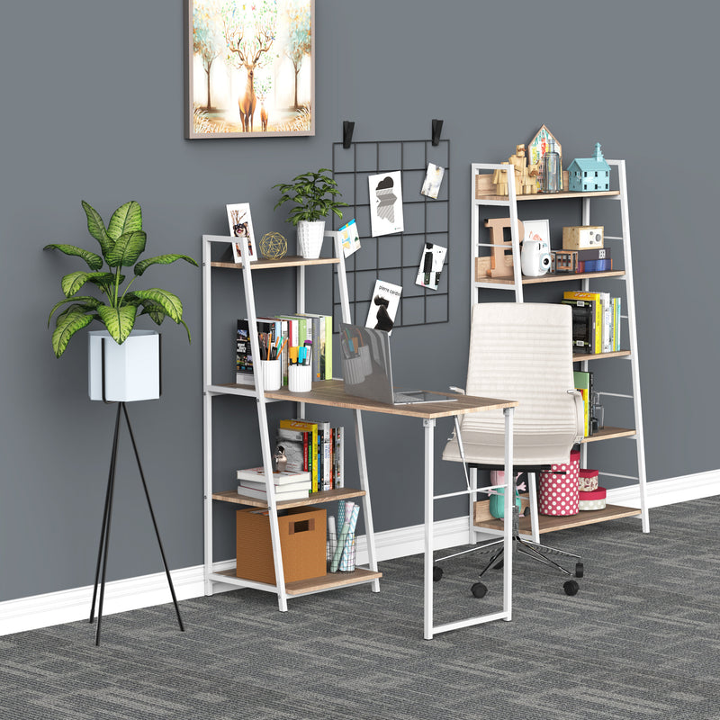 Space Saving Fold Out Desk Table Bookshelf - White and Natural