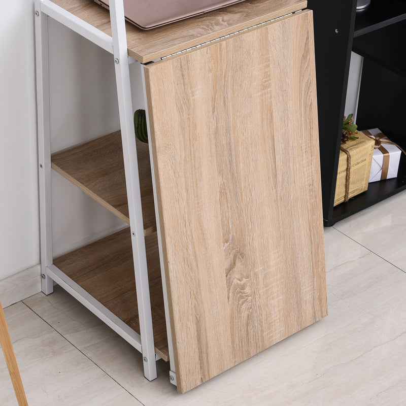 Space Saving Fold Out Desk Table Bookshelf - White and Natural