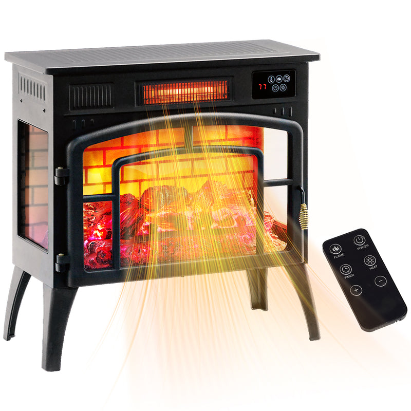 Stove Look Electric Fireplace with 1500W Infrared Heater with Realistic Flame, Black