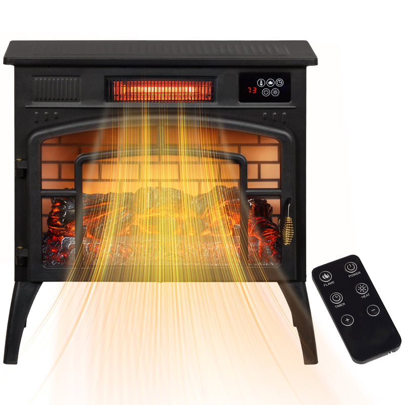 Stove Look Electric Fireplace with 1500W Infrared Heater with Realistic Flame, Black