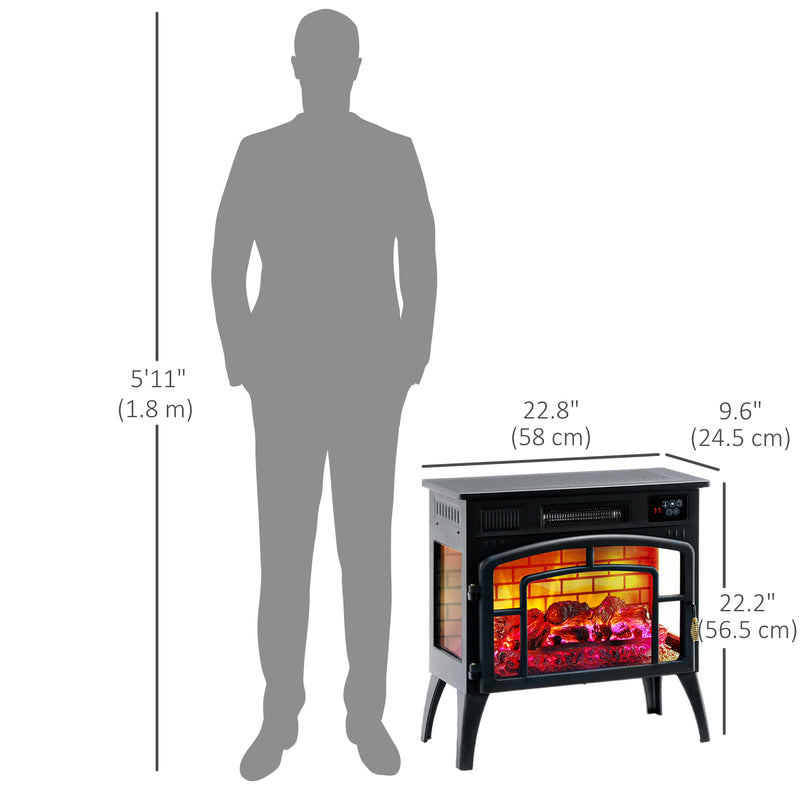 Stove Look Electric Fireplace with 1500W Infrared Heater with Realistic Flame, Black