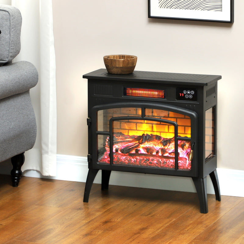 Stove Look Electric Fireplace with 1500W Infrared Heater with Realistic Flame, Black