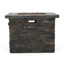 Stone-patterned MGO propane fire pit on a white background