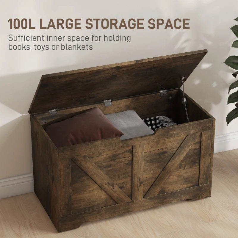 Timber Nest 100L Storage Bench Chest Toy Storage Box  - Brown Wood Grain