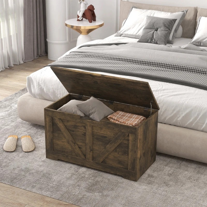 Timber Nest 100L Storage Bench Chest Toy Storage Box  - Brown Wood Grain