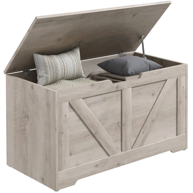 Timber Nest 100L Storage Bench Chest Toy Storage Box  - Grey Wood Grain