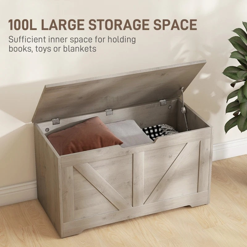 Timber Nest 100L Storage Bench Chest Toy Storage Box  - Grey Wood Grain