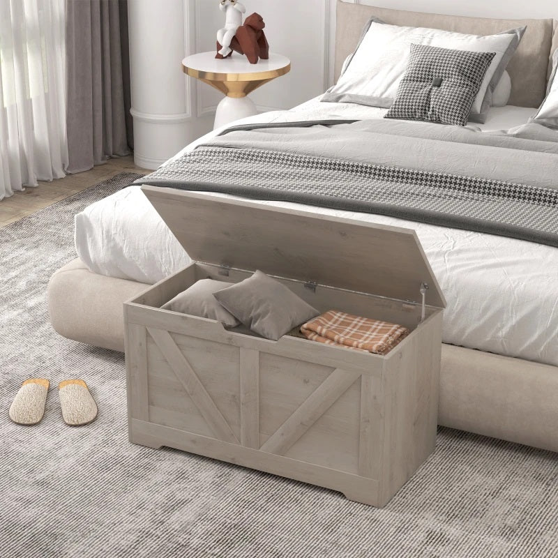 Timber Nest 100L Storage Bench Chest Toy Storage Box  - Grey Wood Grain