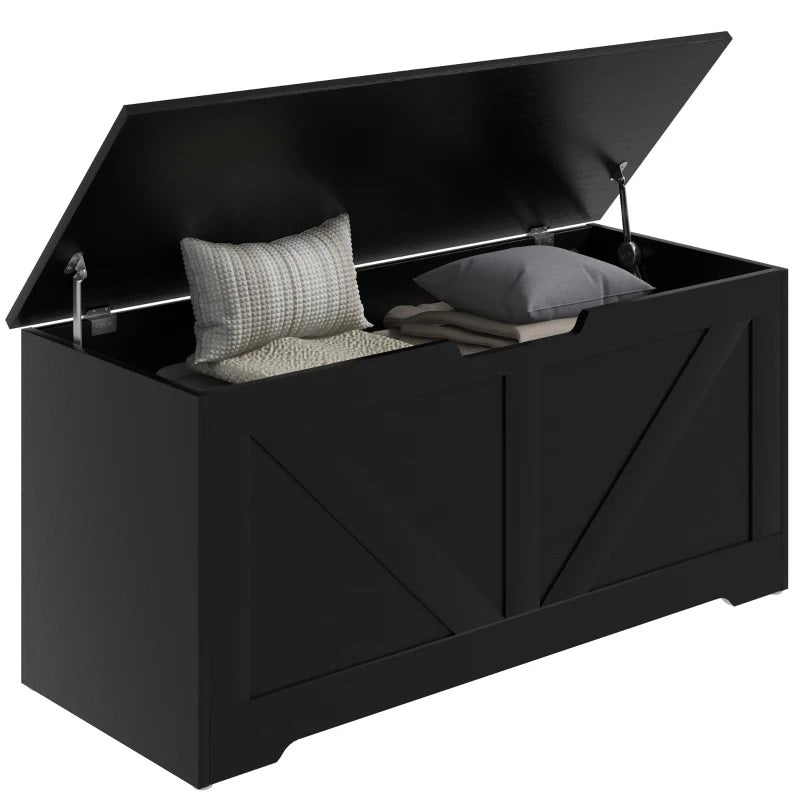 Timber Nest 127L Storage Bench Chest Toy Storage Box  - Black Wood Grain