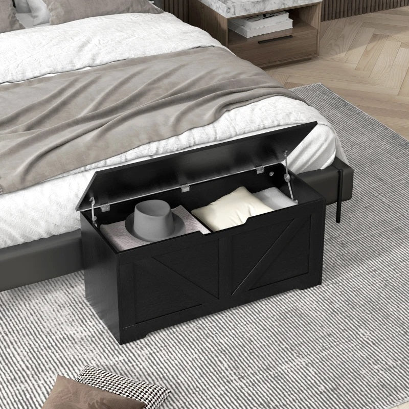 Timber Nest 127L Storage Bench Chest Toy Storage Box  - Black Wood Grain