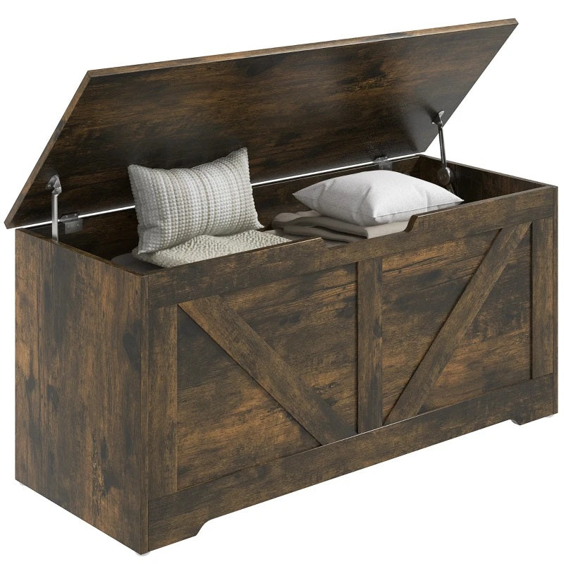 Timber Nest 127L Storage Bench Chest Toy Storage Box  - Brown Wood Grain