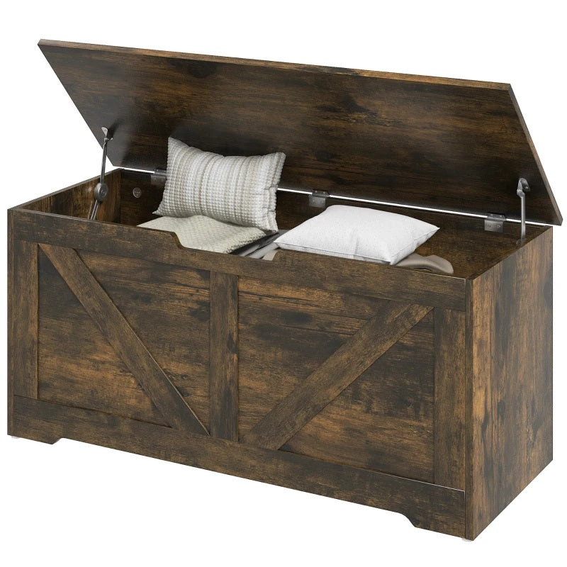 Timber Nest 127L Storage Bench Chest Toy Storage Box  - Brown Wood Grain