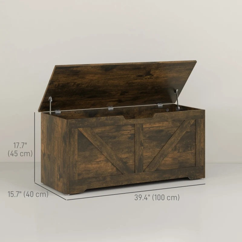 Timber Nest 127L Storage Bench Chest Toy Storage Box  - Brown Wood Grain